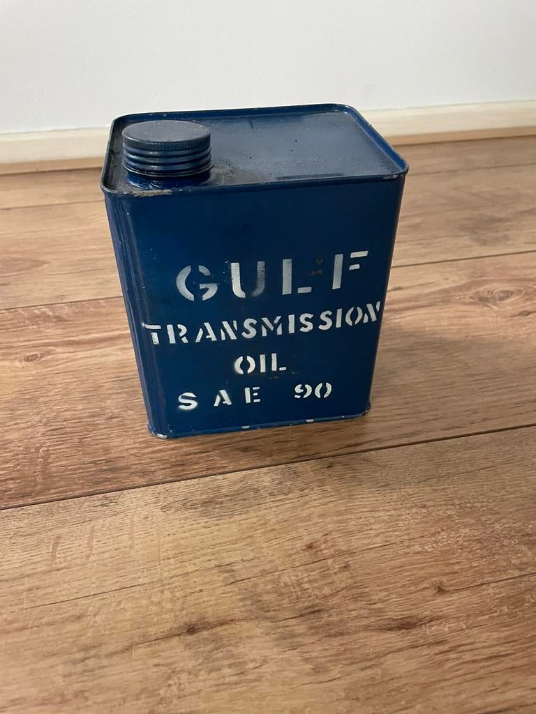 Vintage blik Gulf transmission oil sae 90, Ophalen of Verzenden