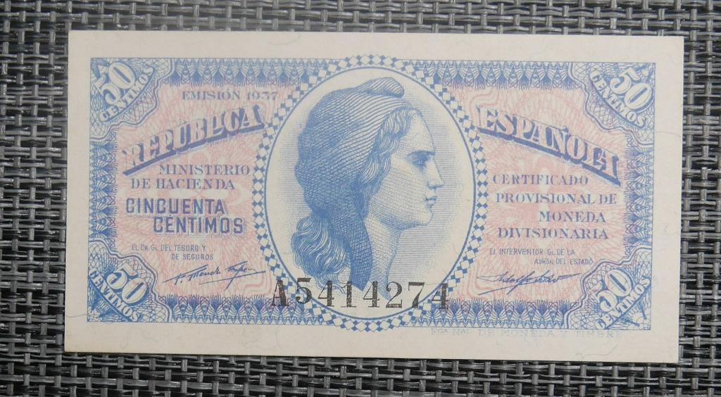 Billet 0.50 centimos Espagne 1937 UNC, Enlèvement ou Envoi, Autres pays, Série