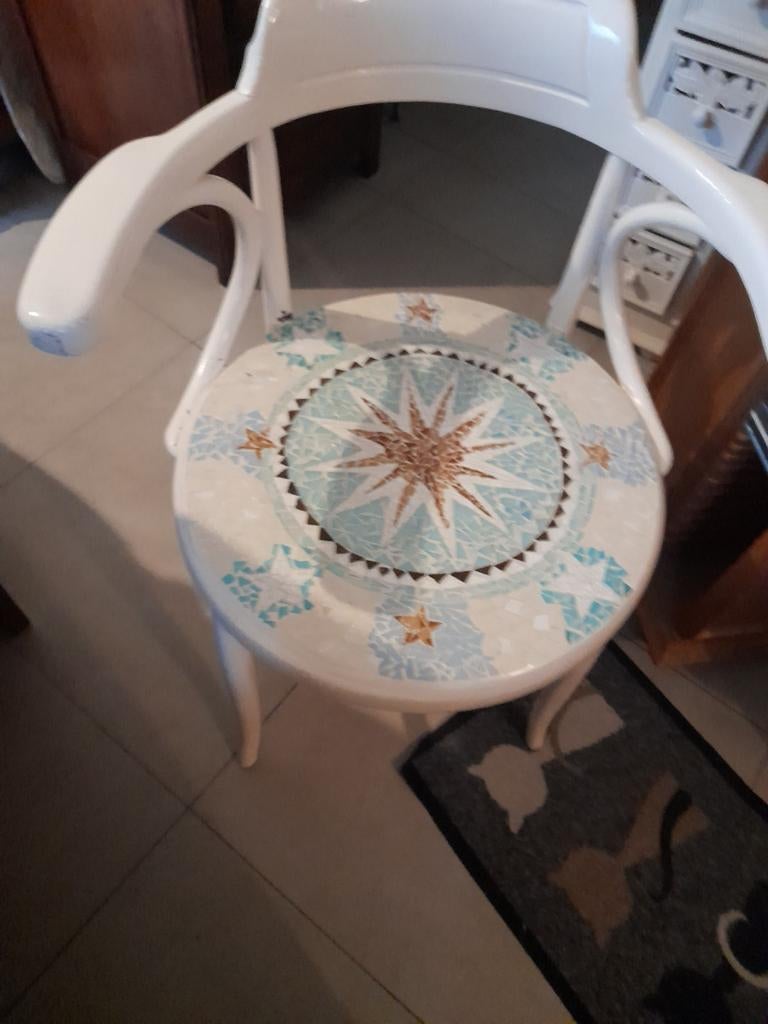 Chaise bois blanc déco mozaique, Jardin & Terrasse, Utilisé