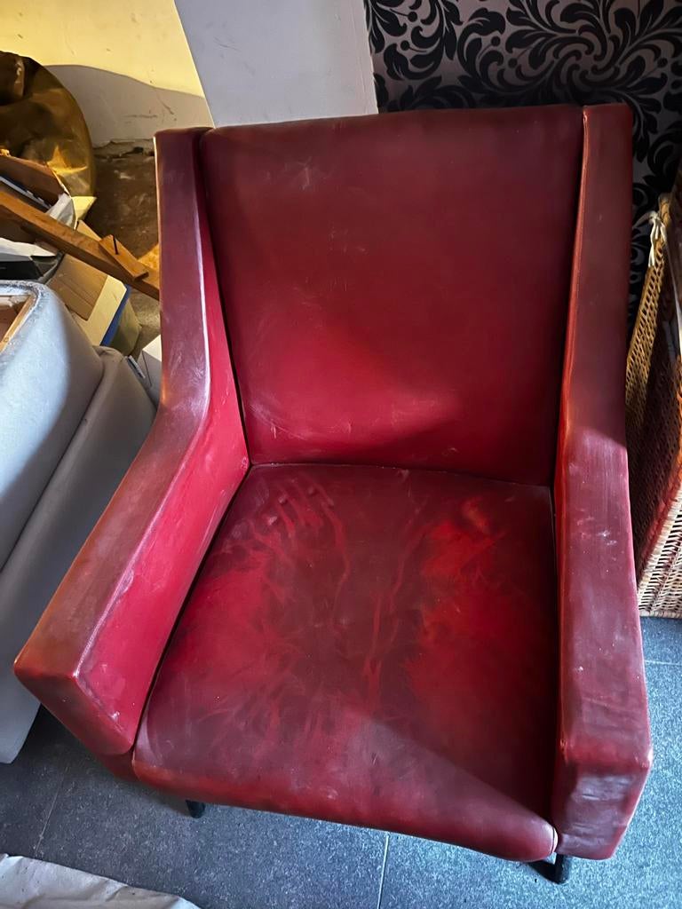 Fauteuil faux cuir rouge, Maison & Meubles, Fauteuils, Moins de 75 cm, Enlèvement, Utilisé, 50 à 75 cm