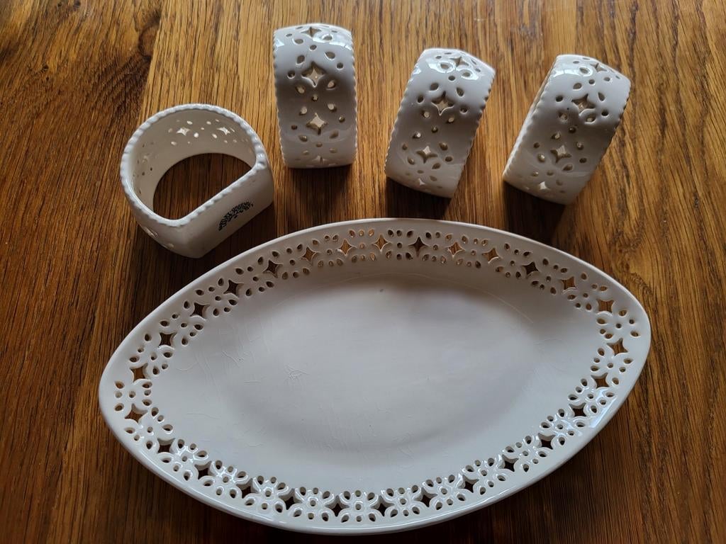 Hartley Greens pottery schaaltje + 4 servetringen, Ophalen, Nieuw, Schaal of Schalen