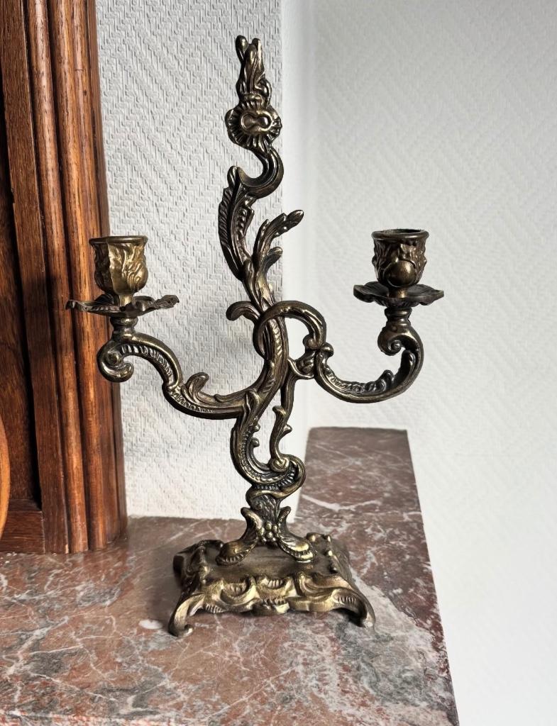 Antieke Franse kandelaar in koper / brons, Ophalen of Verzenden