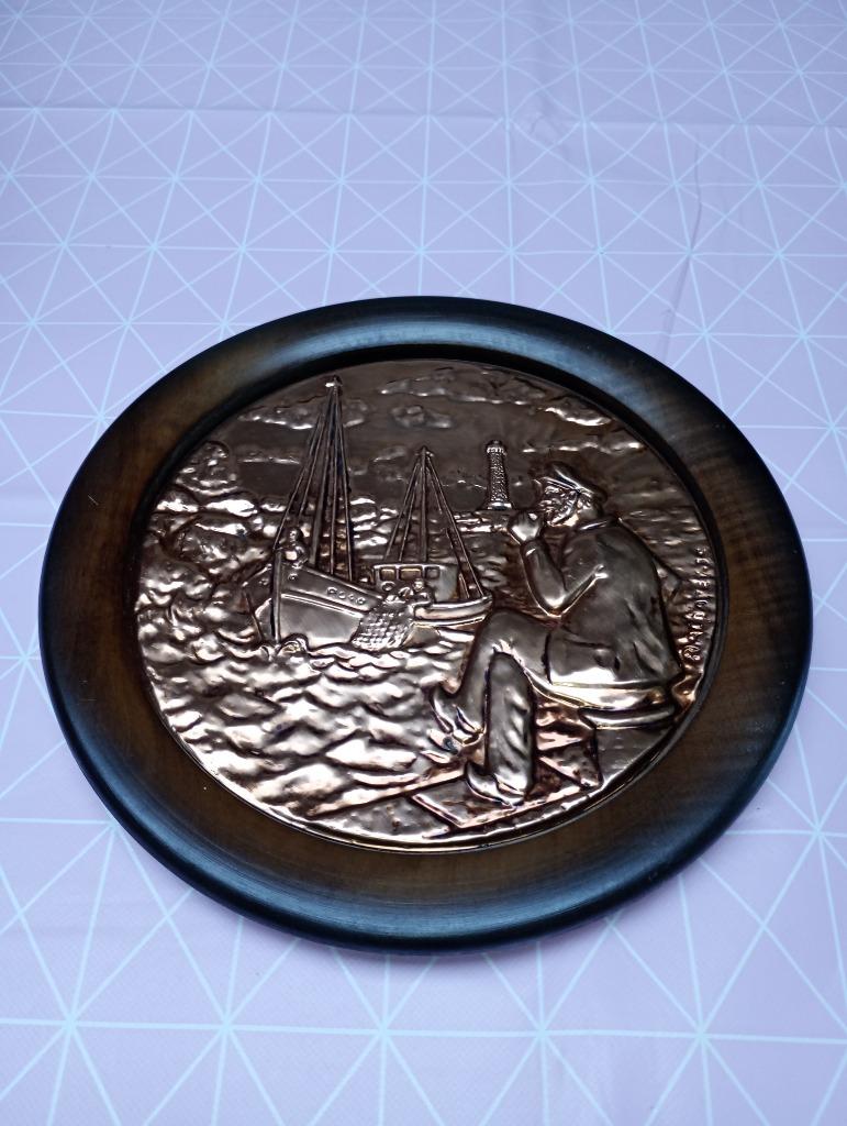 Plaque bois et cuivre, Antiquités & Art, Enlèvement ou Envoi, Cuivre