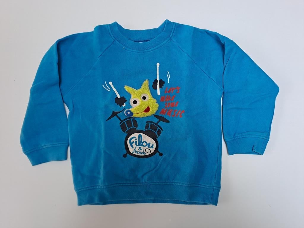 Pull bleu t 3 ans avec animal tambourin, Garçon, Enlèvement ou Envoi, Pull ou Veste, Filou & Friends
