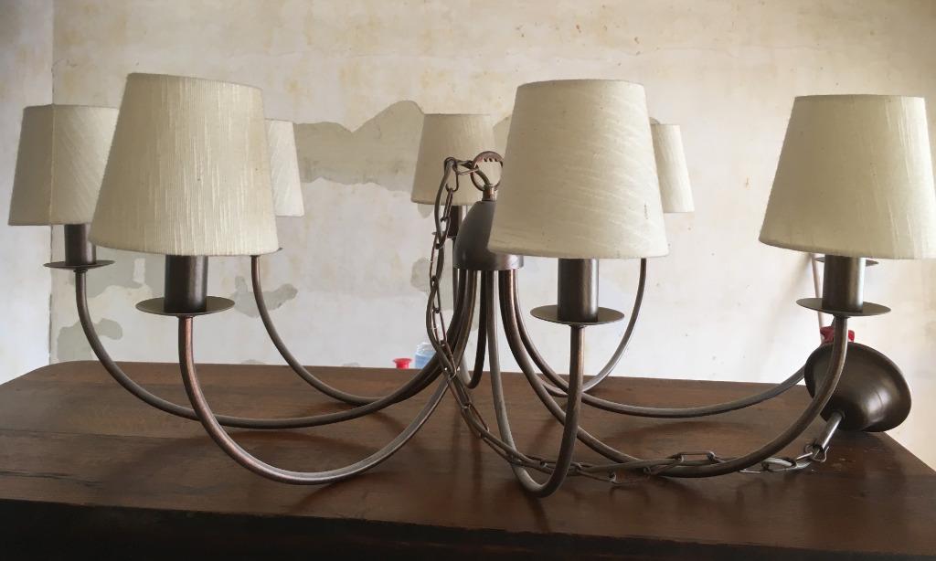 Lustre oval en métal bronzé à 8 branches, Enlèvement, Comme neuf, Métal