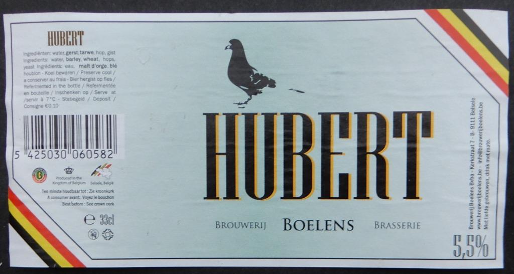 Bieretiket Hubert Brouwerij Boelens (4q2), Ophalen of Verzenden, Gebruikt