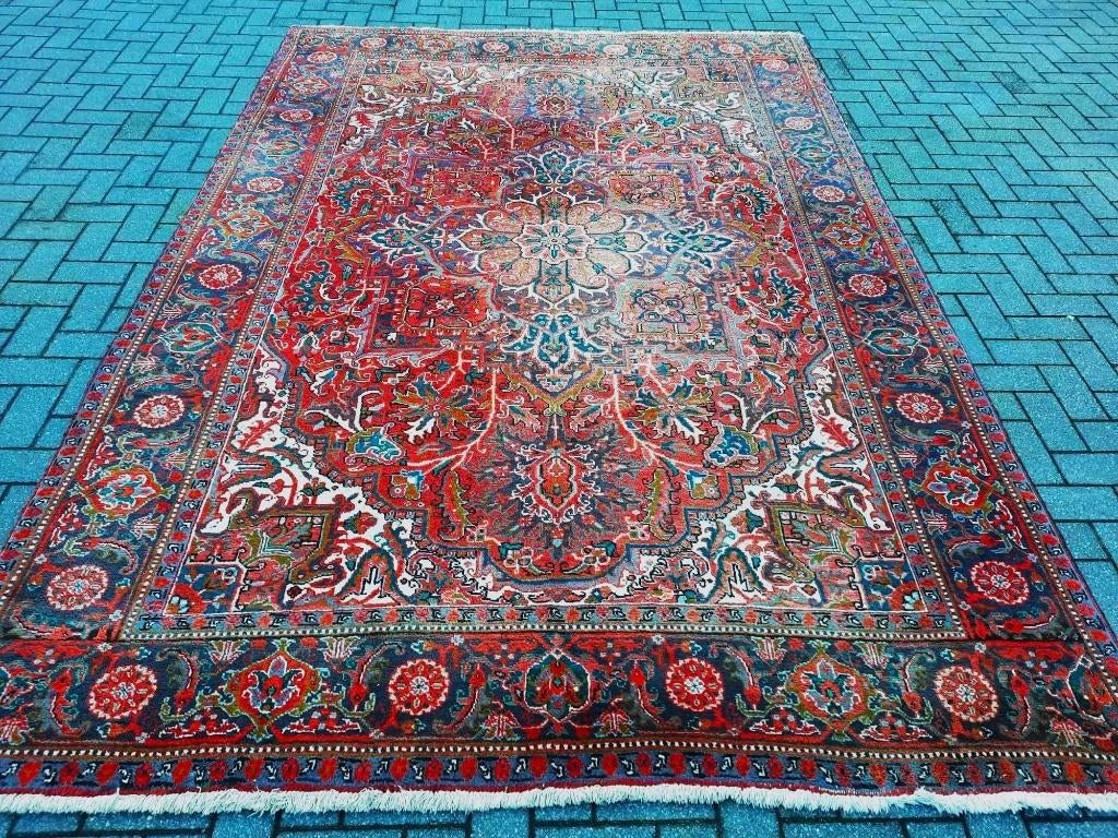 Groot Antieke handgeknoopt tapijt Uit Iran (Heriz) 350x240cm, Ophalen