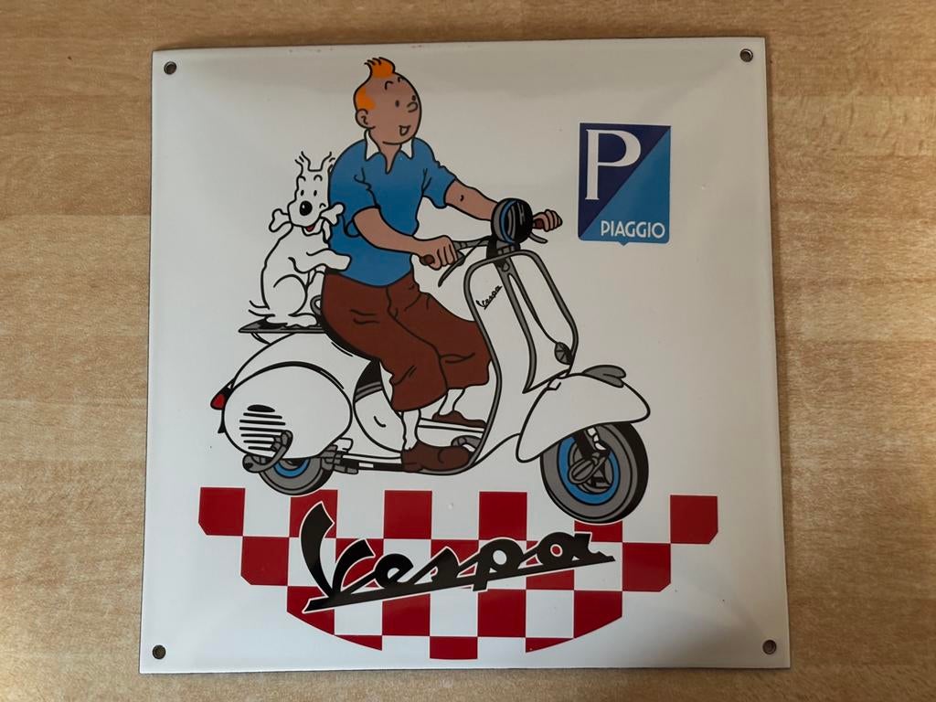 Kuifje geëmailleerd bord 30/30cm, Ophalen of Verzenden