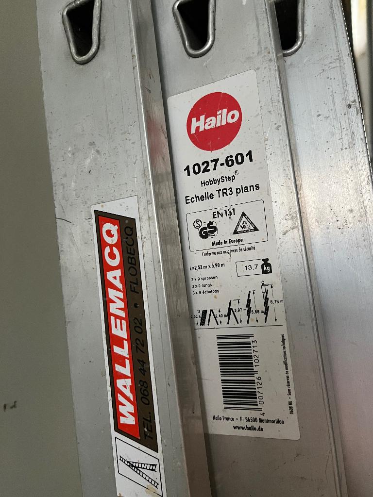 Aluminium ladder van 6,7 m - Hailo Hobby, Doe-het-zelf en Bouw, Ladders en Trappen, Ophalen, Gebruikt, Ladder, 4 meter of meer