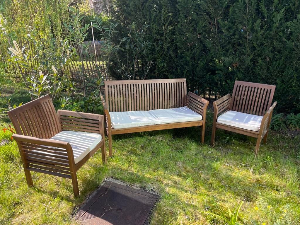 Houten tuinset, Ophalen, 4 zitplaatsen, Gebruikt, Loungeset