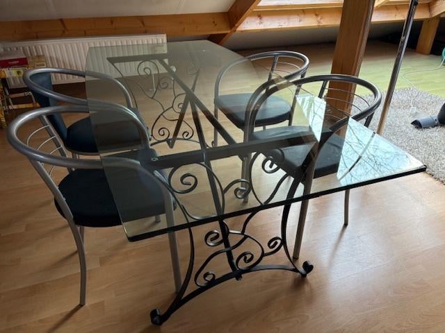 Glazen tafel en salontafel met stoelen, Huis en Inrichting, Ophalen, Gebruikt, Rechthoekig, Glas