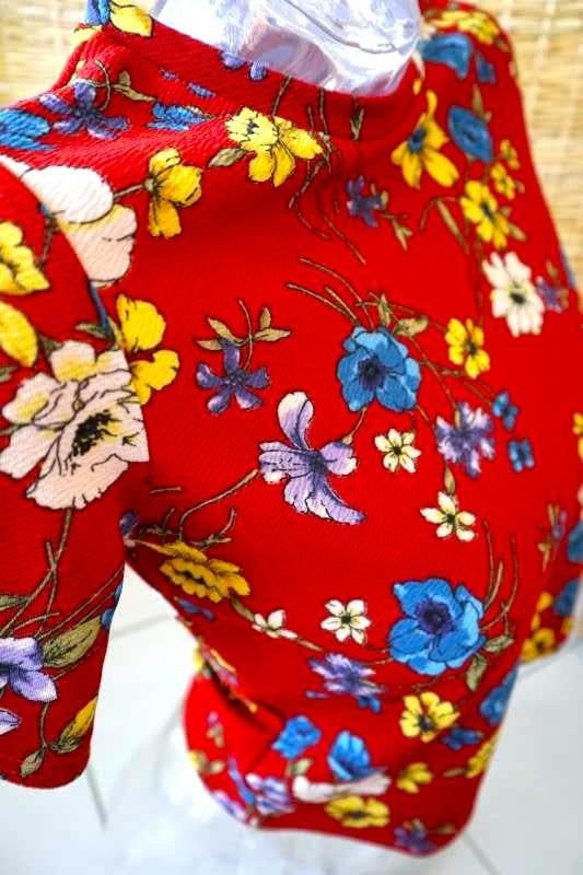 ’80-ties rood vintage bloemen blouse T-shir, Rouge, Comme neuf, Taille 34 (XS) ou plus petite, Vintage Dressing