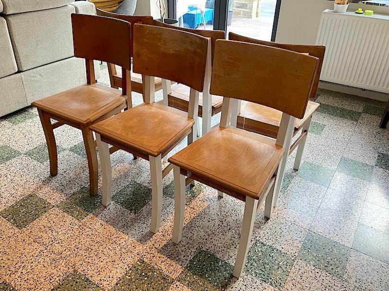 Lot de 6 chaises en bois fin années 40 + 6 coussins, Maison & Meubles, Campagne, vintage, Années 40-50, Brun, Enlèvement, Bois