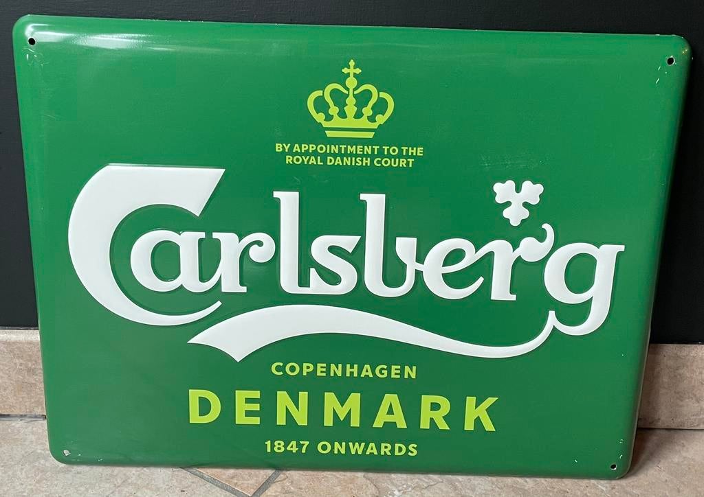Retro carlsberg blik reclamebord denmark mancave retro, Ophalen of Verzenden, Zo goed als nieuw, Reclamebord
