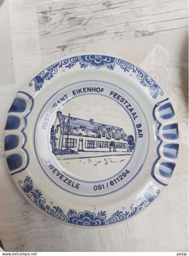 Zwevezele asbak cendrier Delfts Blauw Restaurant Eikenhof, Antiquités & Art, Enlèvement ou Envoi