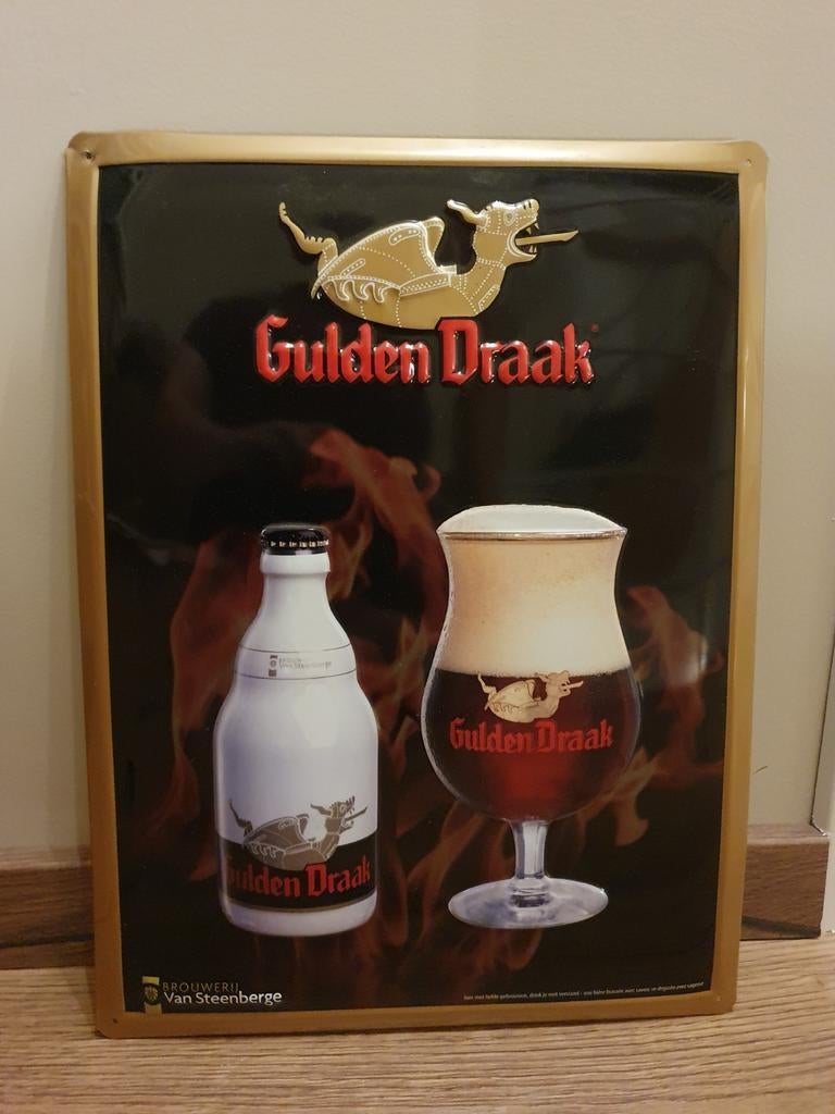 Panneau d'affichage en métal - Dragon doré -, Enlèvement ou Envoi, Utilisé, Panneau, Plaque ou Plaquette publicitaire, Autres marques