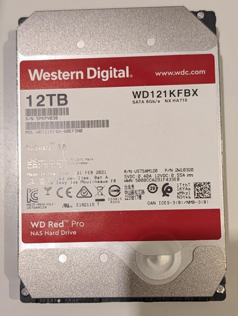 Disque dur WD Red Pro – 12 To, Informatique & Logiciels, Disques durs, Comme neuf, Serveur, Interne, NAS, Enlèvement