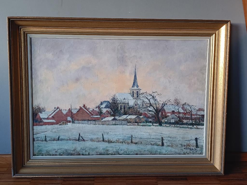 Groot schilderij gesigneerd en gedateerd in kader, Enlèvement