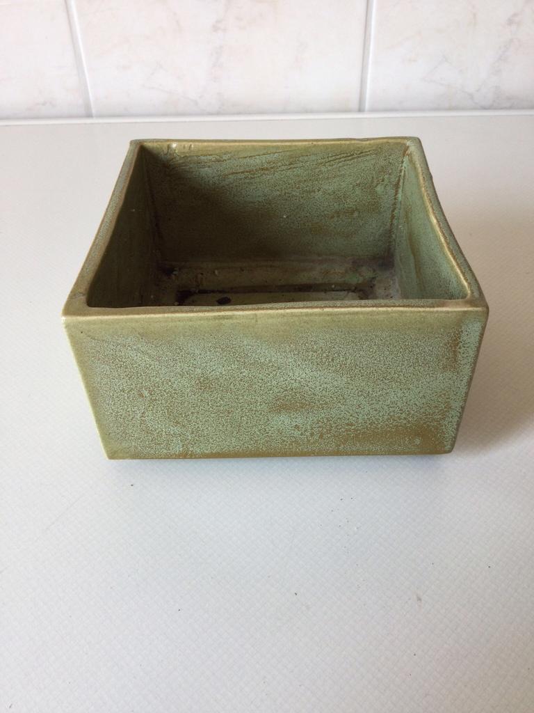 Groen vierkanten bloempot - cachepot, Ophalen of Verzenden, Gebruikt