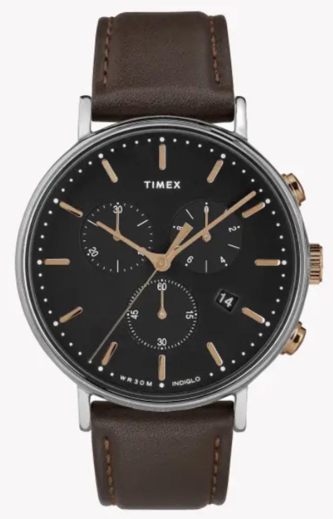 Timex Fairfield 41 mm, Montre-bracelet, Autres marques, Enlèvement ou Envoi, Cuir