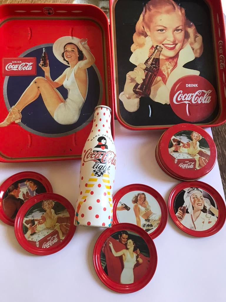 Coca-Cola, plateaux, sous-verres et bouteille, Collections, Utilisé