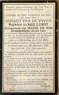 A vendre : bidprentje August VAN DE VYVER, Enlèvement ou Envoi, Image pieuse