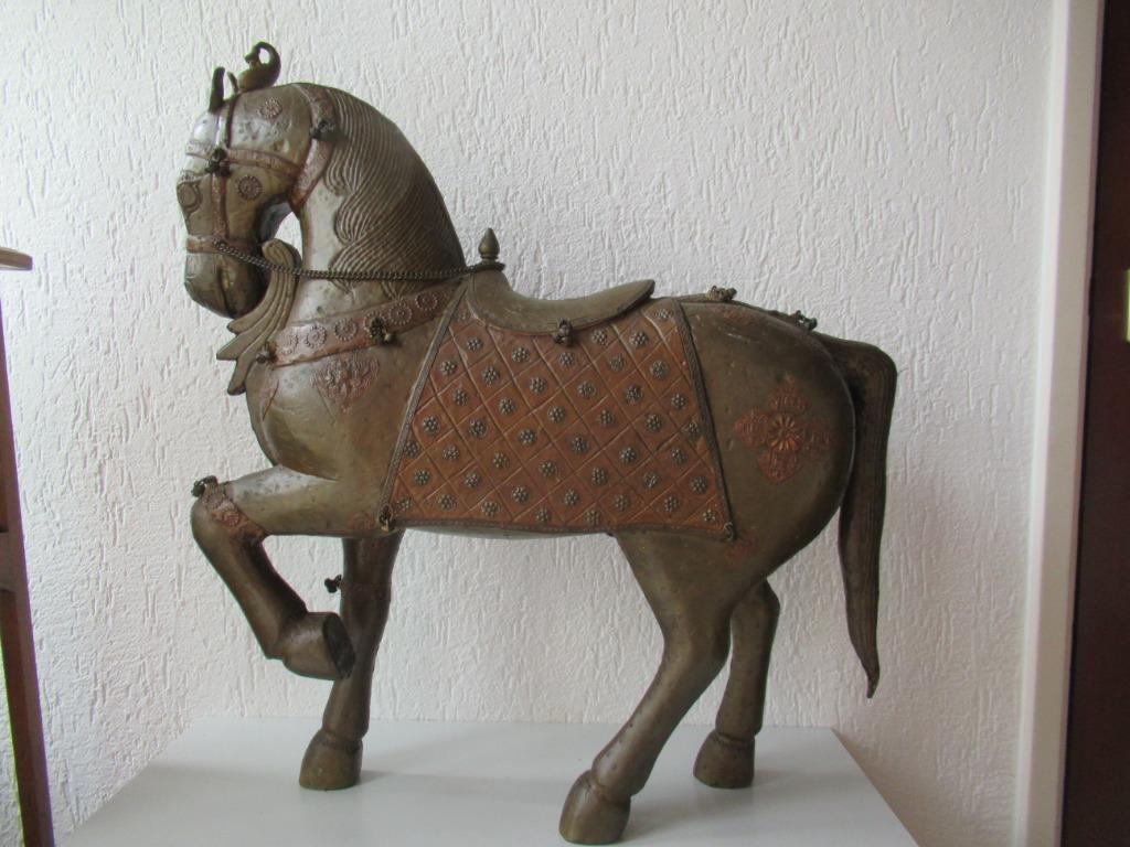 Groot houten paard beslagen met koper 70 cm, Antiek en Kunst, Ophalen