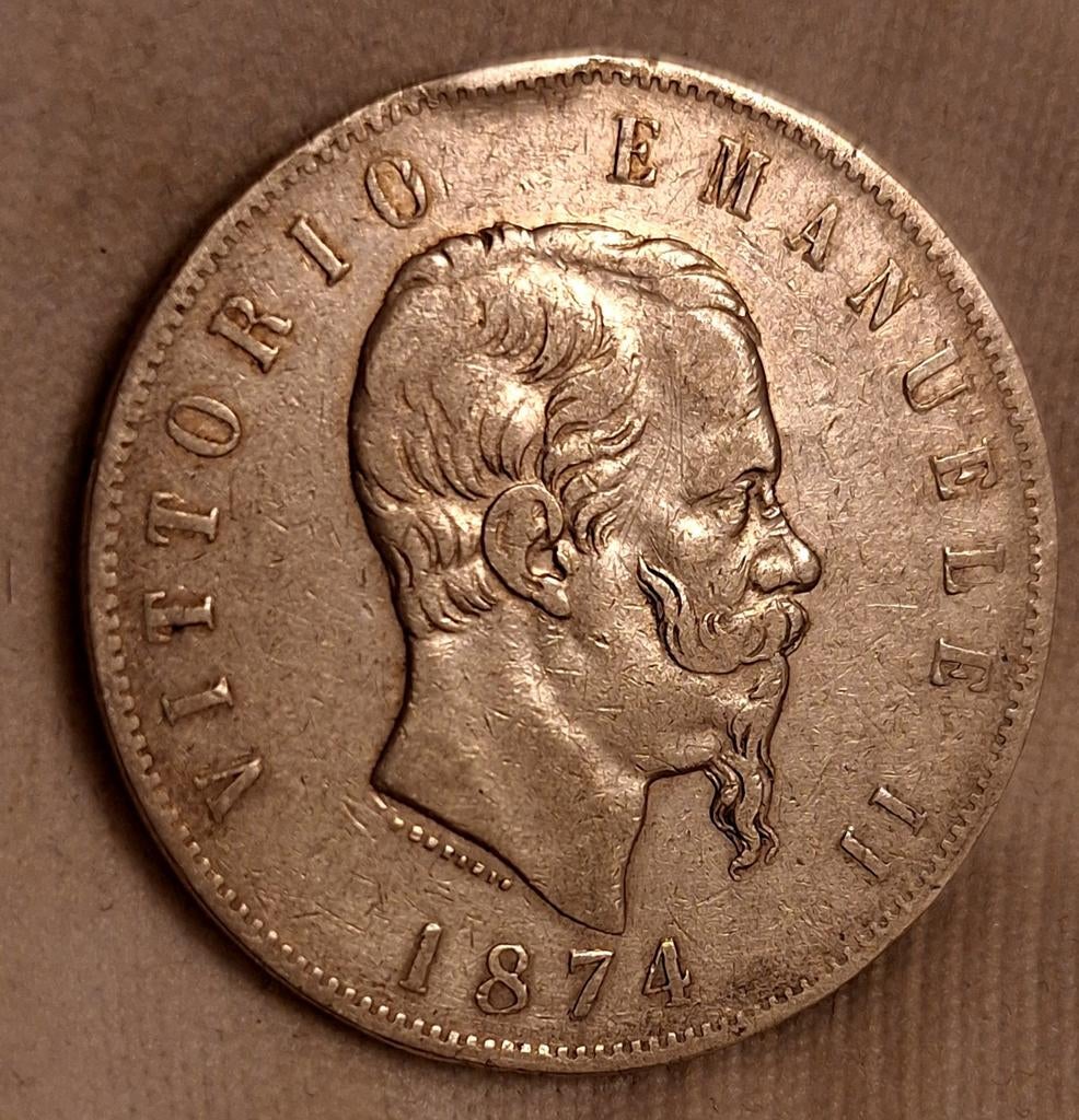 5 Lire 1874 Emanuele II Italië, Verzenden, Italië