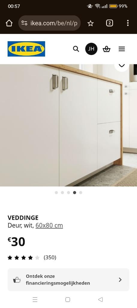 Deur Veddinge (Ikea), Huis en Inrichting, Ophalen, Wit, Nieuw, 50 tot 100 cm