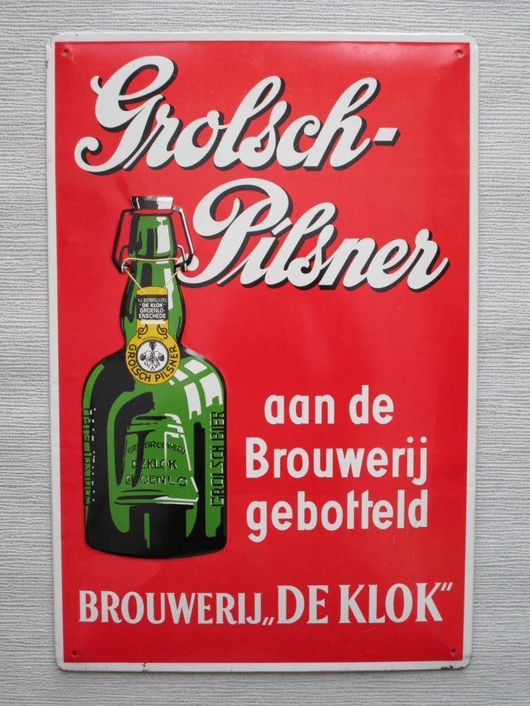 Reclamebord Grolsch Pilsner, Verzamelen, Biermerken, Ophalen of Verzenden, Gebruikt, Reclamebord, Plaat of Schild, Grolsch