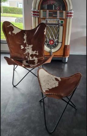 Ensemble de chaise en cuir de vachette avec tabouret assorti, Maison & Meubles, Neuf, Stoer, Enlèvement, Autres matériaux