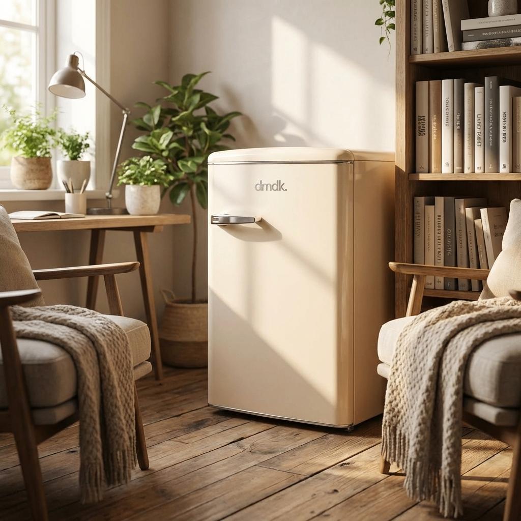 Dmdk DKC1 Tafelmodel Retro koelkast creme energiezuinig, 85 tot 120 cm, 100 tot 150 liter, Nieuw, Ophalen of Verzenden