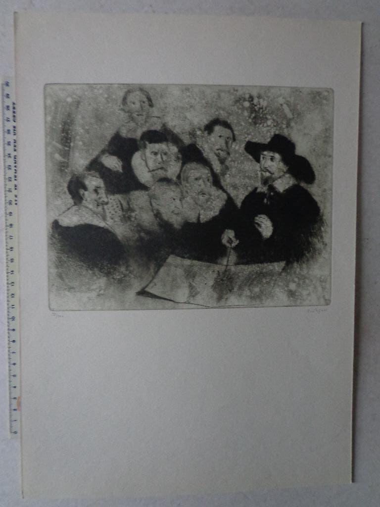 ets Karel Safar "De anatomische les" (naar Rembrandt), Antiek en Kunst, Kunst | Etsen en Gravures, Origineel, Portret, Ophalen of Verzenden