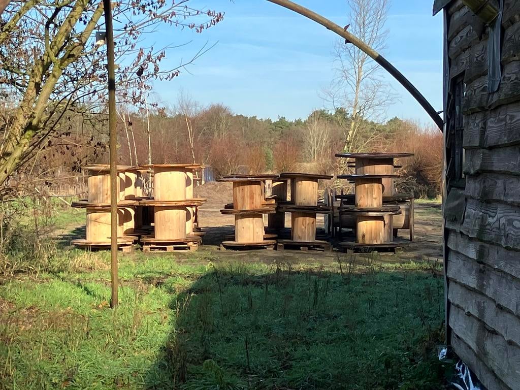 Houten kabelhaspels, Tuin en Terras, Tuintafels, Ophalen, Gebruikt, Rond, Hout