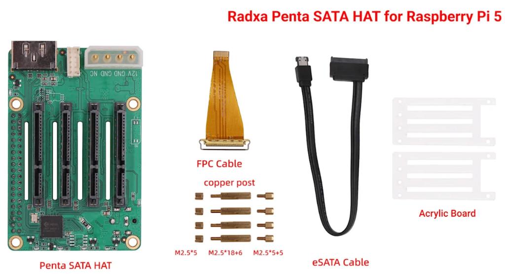Radxa Penta SATA HAT voor Raspberry Pi 5 – Nieuw, Hobby en Vrije tijd, Elektronica-componenten, Ophalen of Verzenden, Nieuw