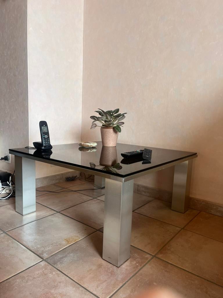 Table basse vintage verre fumé chromé années 70, Maison & Meubles, Tables | Tables de salon, Enlèvement, Verre