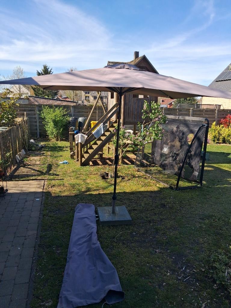 parasol met voet en beschermhoes, Jardin & Terrasse, Parasols, Enlèvement, Utilisé, Parasol sur pied, Étanche