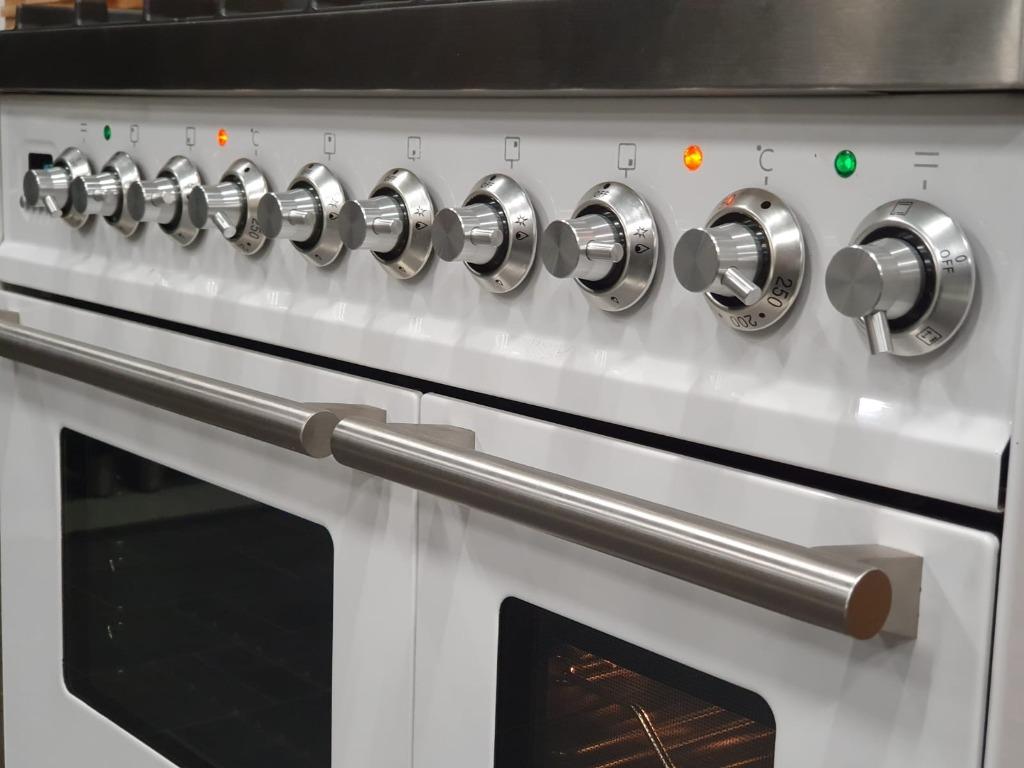 🔥Luxe Boretti Fornuis 90cm hoogglans wit rvs 2 ovens 6 pits, Elektronische apparatuur, Fornuizen, 60 cm of meer, Ophalen of Verzenden