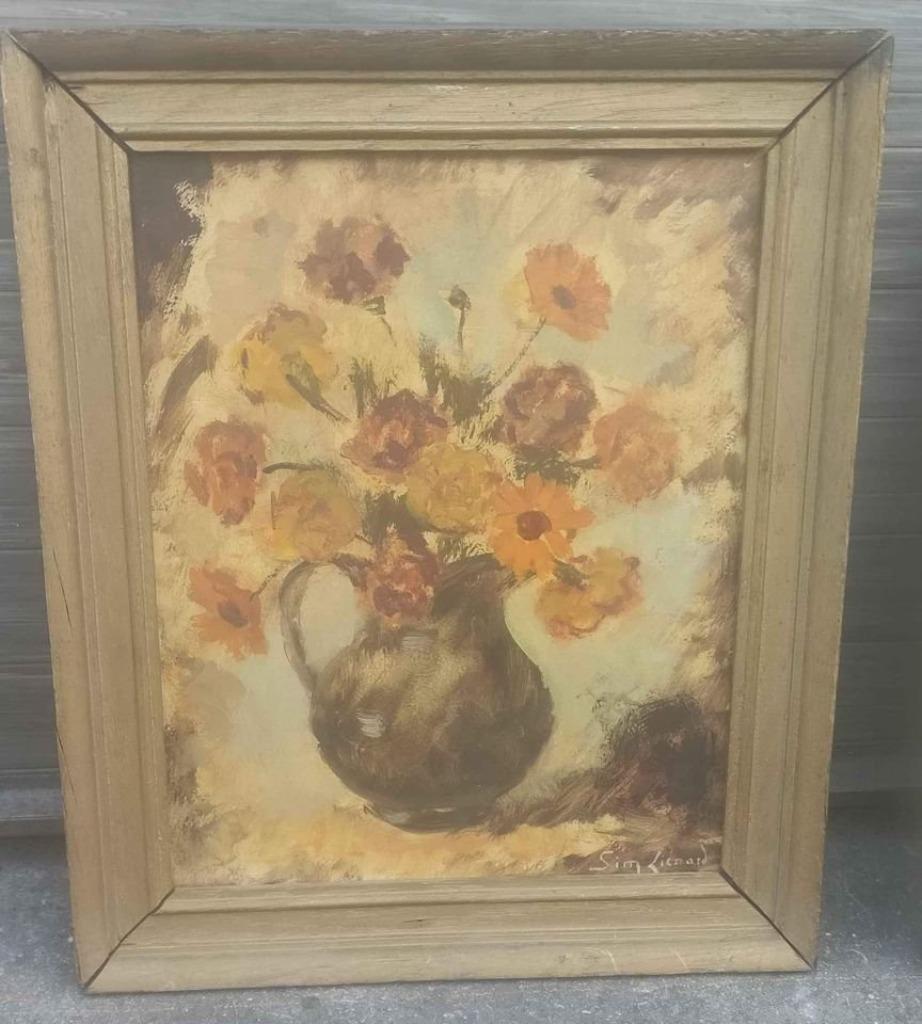 huile sur panneau fleurs signe simone lienard, Antiquités & Art, Enlèvement ou Envoi