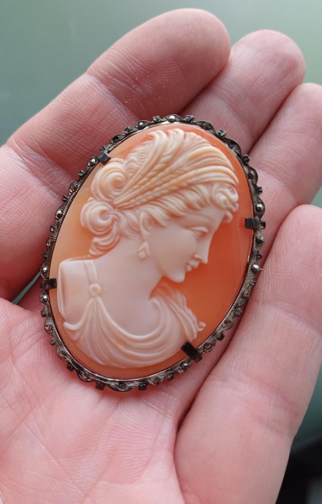 Grote antieke camee, Ophalen of Verzenden, Zilver, Zilver