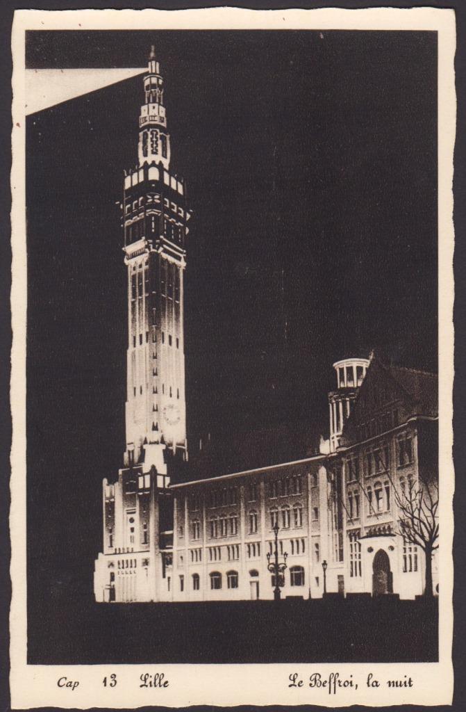 1939 - FRANCE - Lille : Le Beffroi, la nuit, Envoi, 1920 à 1940, Non affranchie, France