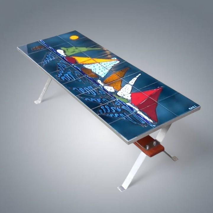 Table basse Vintage en Céramique et Chrome 1970's, Enlèvement