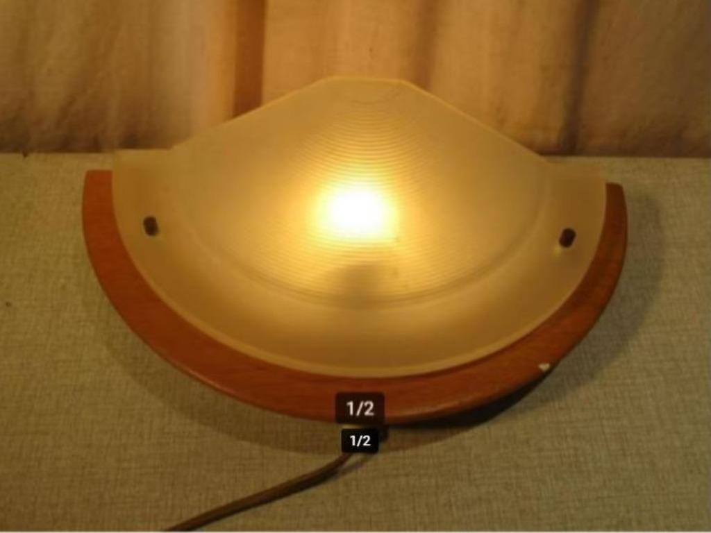 Mooi Retro Wandlamp in glas en hout, Ophalen of Verzenden, Zo goed als nieuw, Glas