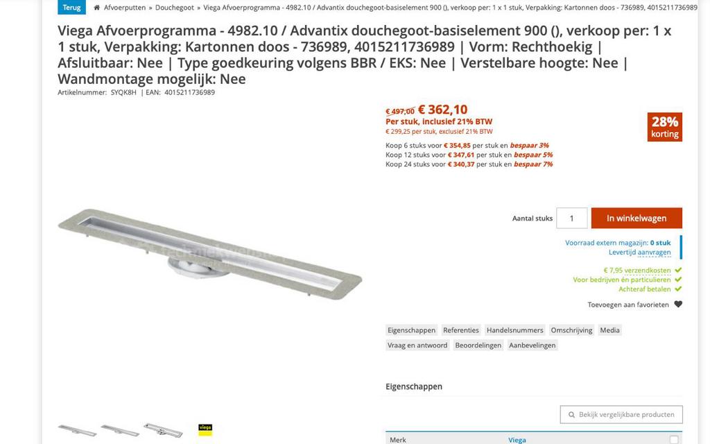 Basislichaam Viega Advantix doucheafvoer / douchegoot, Ophalen, Nieuw, Douche