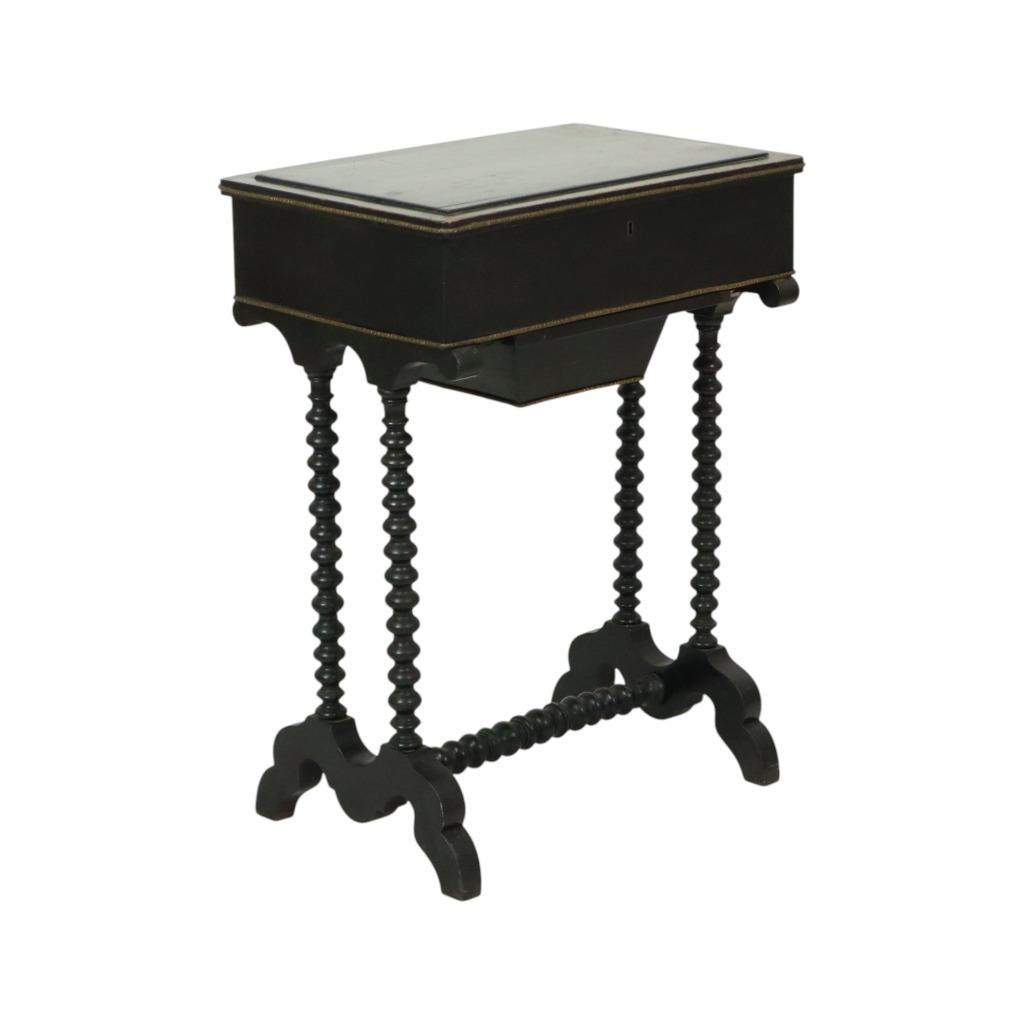 Zwart Gelakte Antieke Naaitafel Bijzettafel Mahonie 19de Eeu, Minder dan 55 cm, Gebruikt, Onbekend, Ophalen of Verzenden