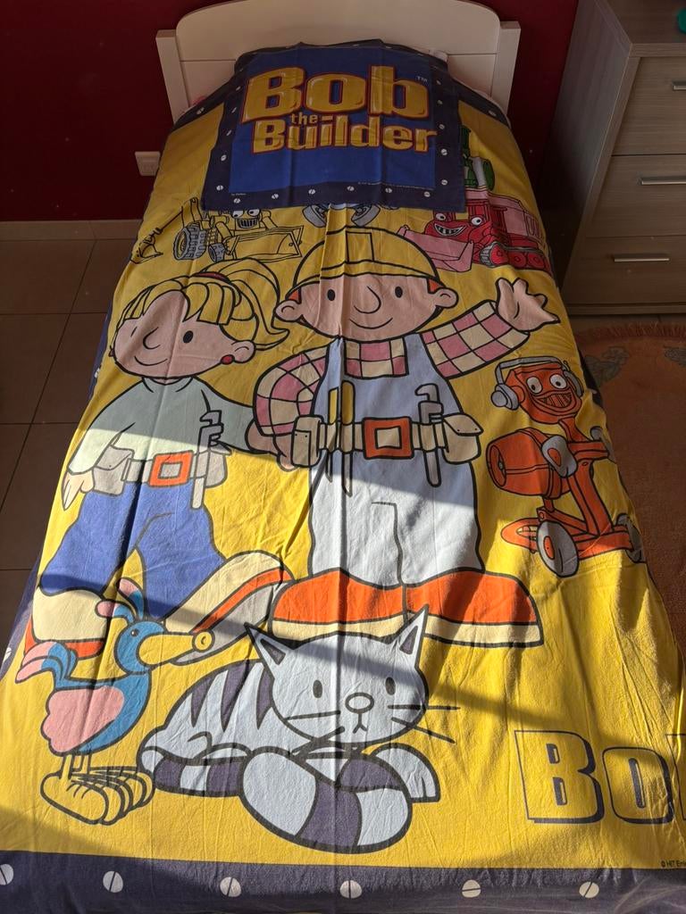 Dekbedovertrek met sloop van Bob de bouwer - éénpersoonsbed, Ophalen of Verzenden, Zo goed als nieuw, Dekbedovertrek