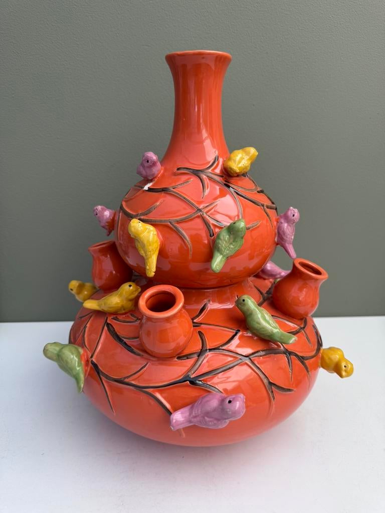Tulpenvaas 2delig seta fiori, Huis en Inrichting, Woonaccessoires | Vazen, Gebruikt, Oranje, Minder dan 50 cm, Aardewerk of Porselein