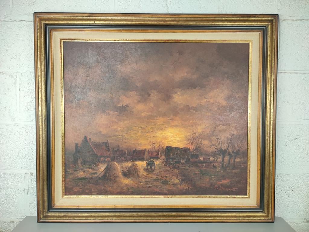 Robert Desmarets - groot schilderij zonsondergang, Antiek en Kunst, Ophalen