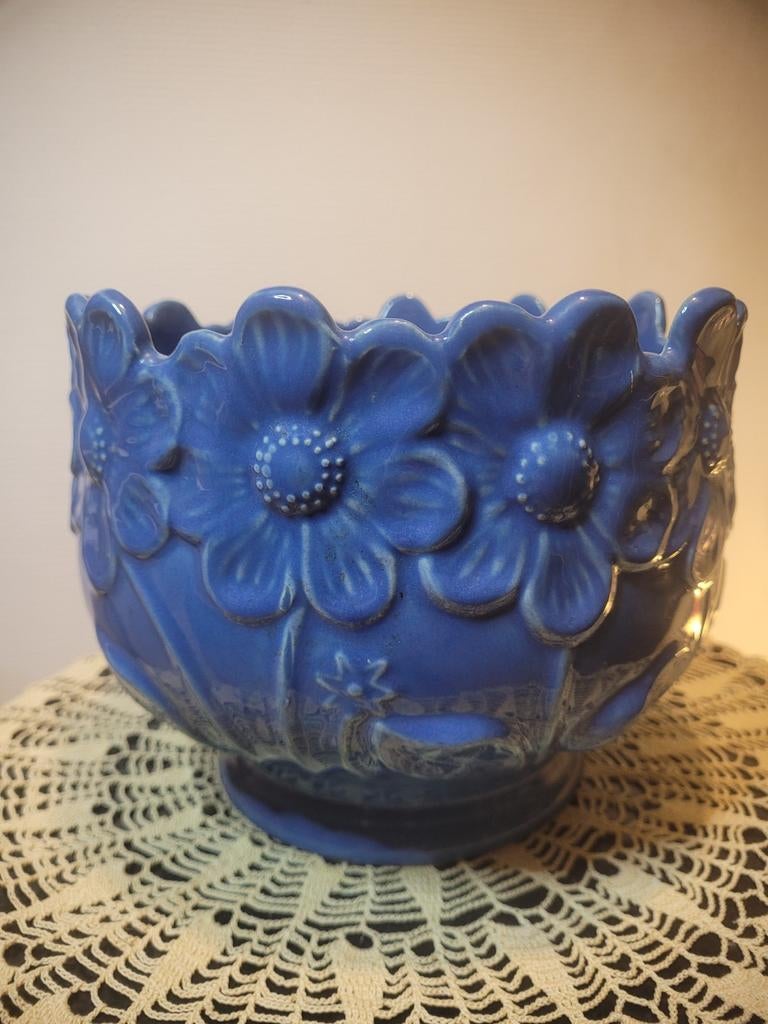 Blauwe geglazuurde keramische plantenbak in Art Deco-stijl, Antiek en Kunst, Antiek | Keramiek en Aardewerk, Ophalen of Verzenden