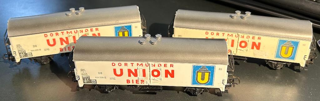 2213. 3 Wagons couverts “Dortmunder Union” H0 Märklin., Envoi, Utilisé, Wagon, Märklin